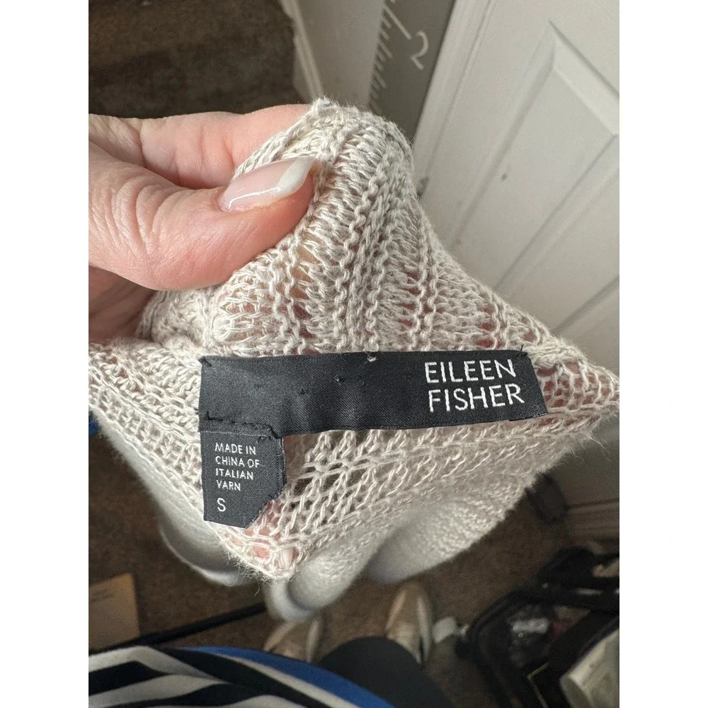 Eileen Fisher Open‎ Front 100% Linen Oatmeal Cardigan Size Small Lagenlook